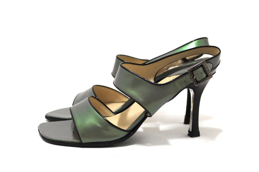 Chanel Black Leather Classic Cap Toe Heels Shoes with Chain Ankle Strap Size