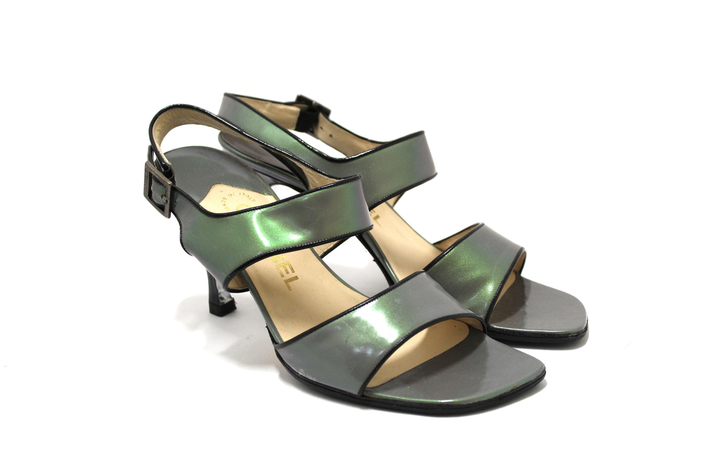 Chanel Black Leather Classic Cap Toe Heels Shoes with Chain Ankle Strap Size