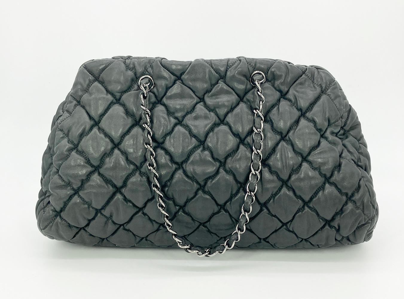 Top Quality Chanel Dark Gray Quilted Puffy Leather Shoulder Bag Tote