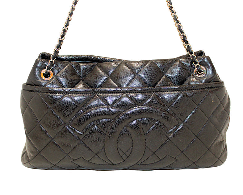 Chanel Black Quilted Caviar Leather Timeless CC Soft Shopper Tote