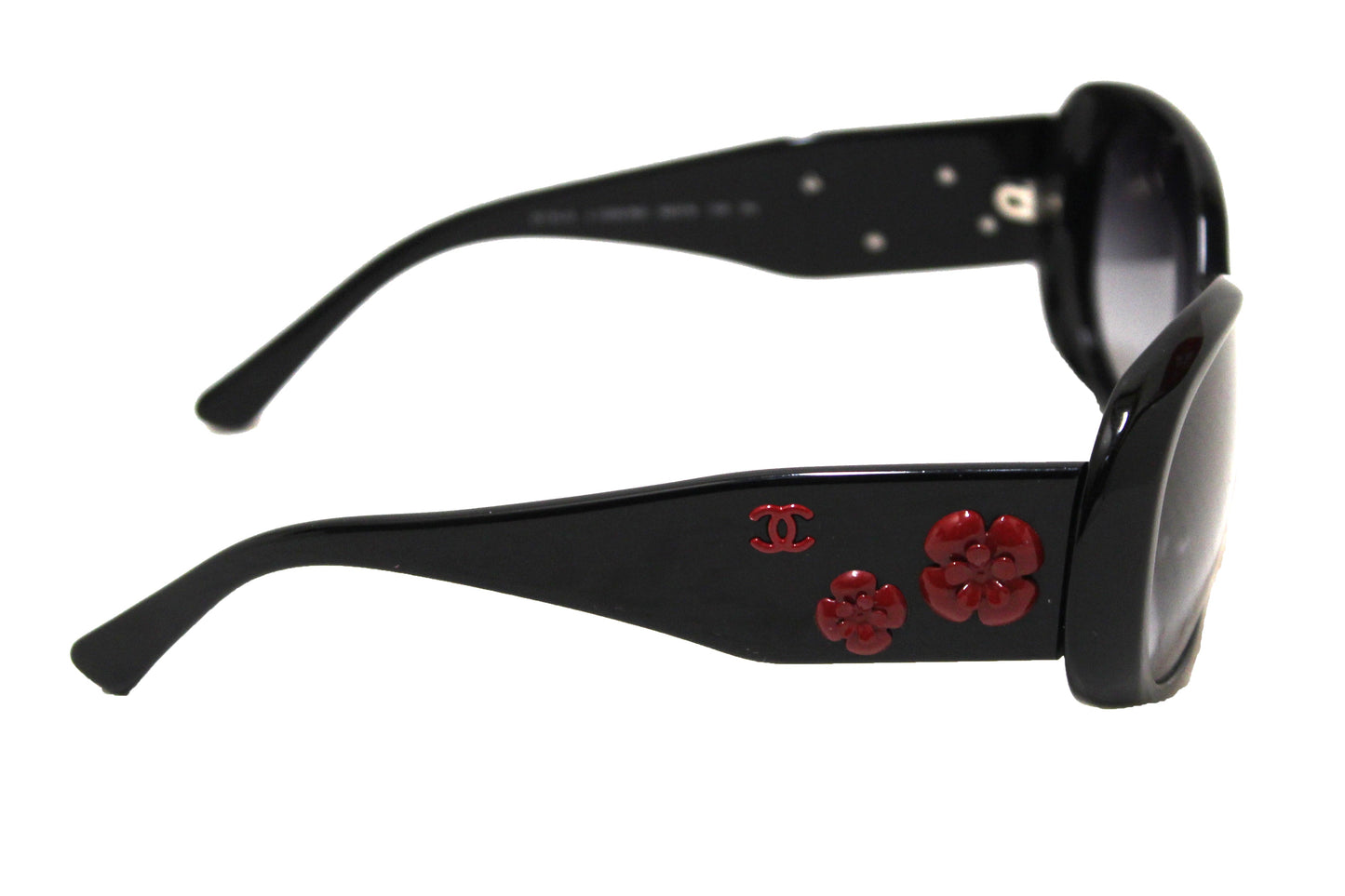 Chanel Black Oval with Red Camellia Flower Sunglasses