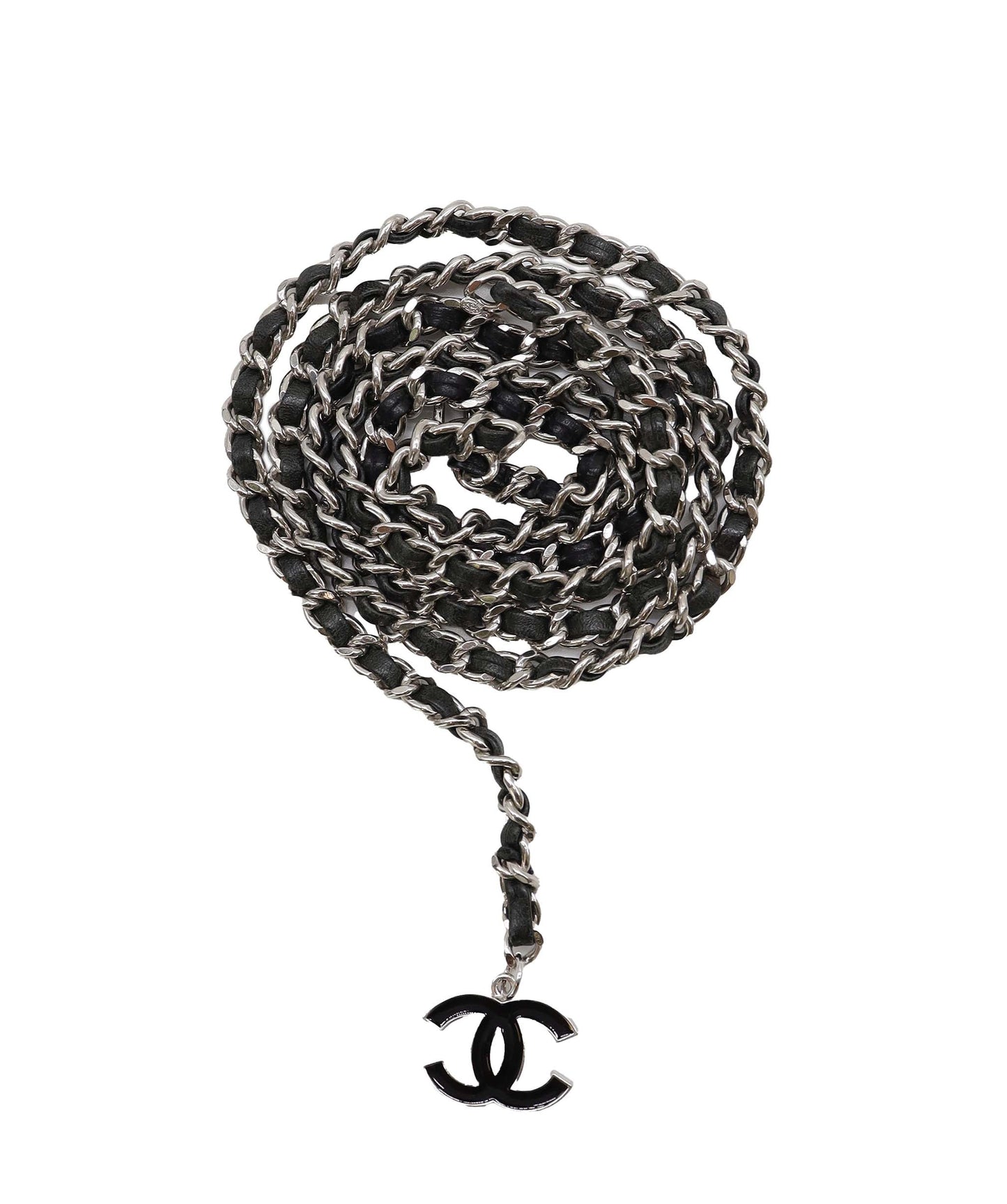 Chanel Belt Black  Lambskin / Enamel CC Logo SHW #85 SKC2006