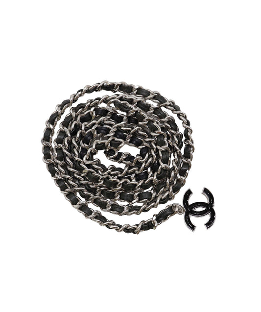 Chanel Belt Black  Lambskin / Enamel CC Logo SHW #85 SKC2006