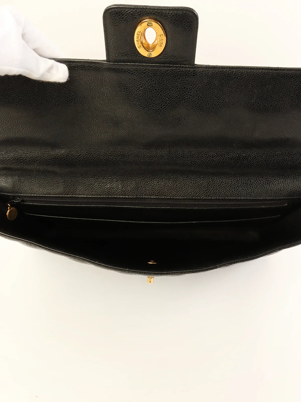 CHANEL Caviar Skin Turn-Lock Briefcase Black