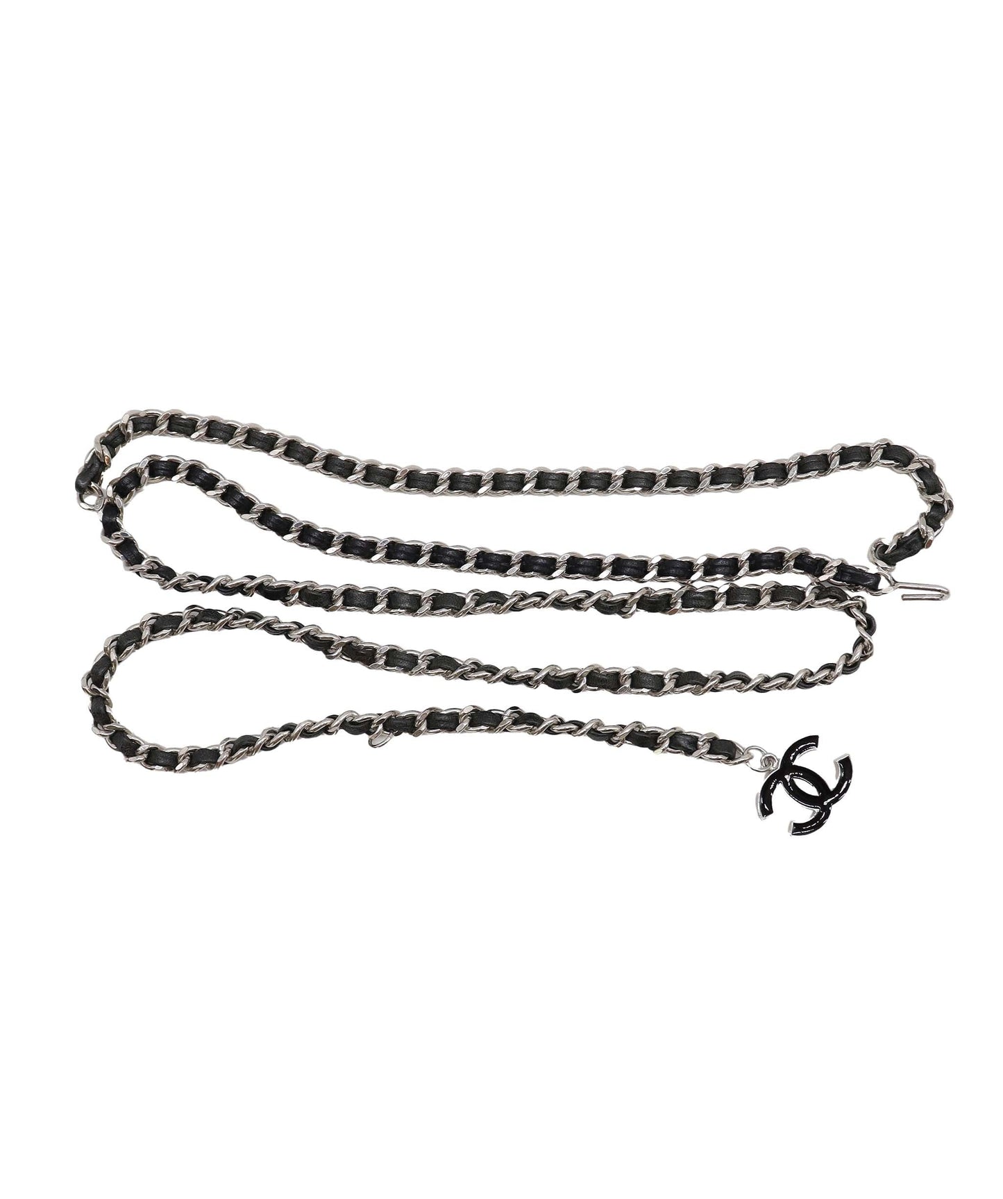 Chanel Belt Black  Lambskin / Enamel CC Logo SHW #85 SKC2006