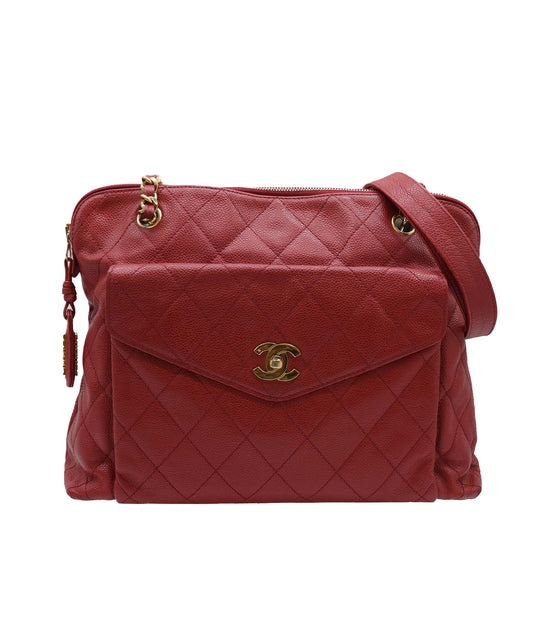 Chanel Vintage Envelope Turnlock Zip Tote Red Caviar GHW #4 SKC1995