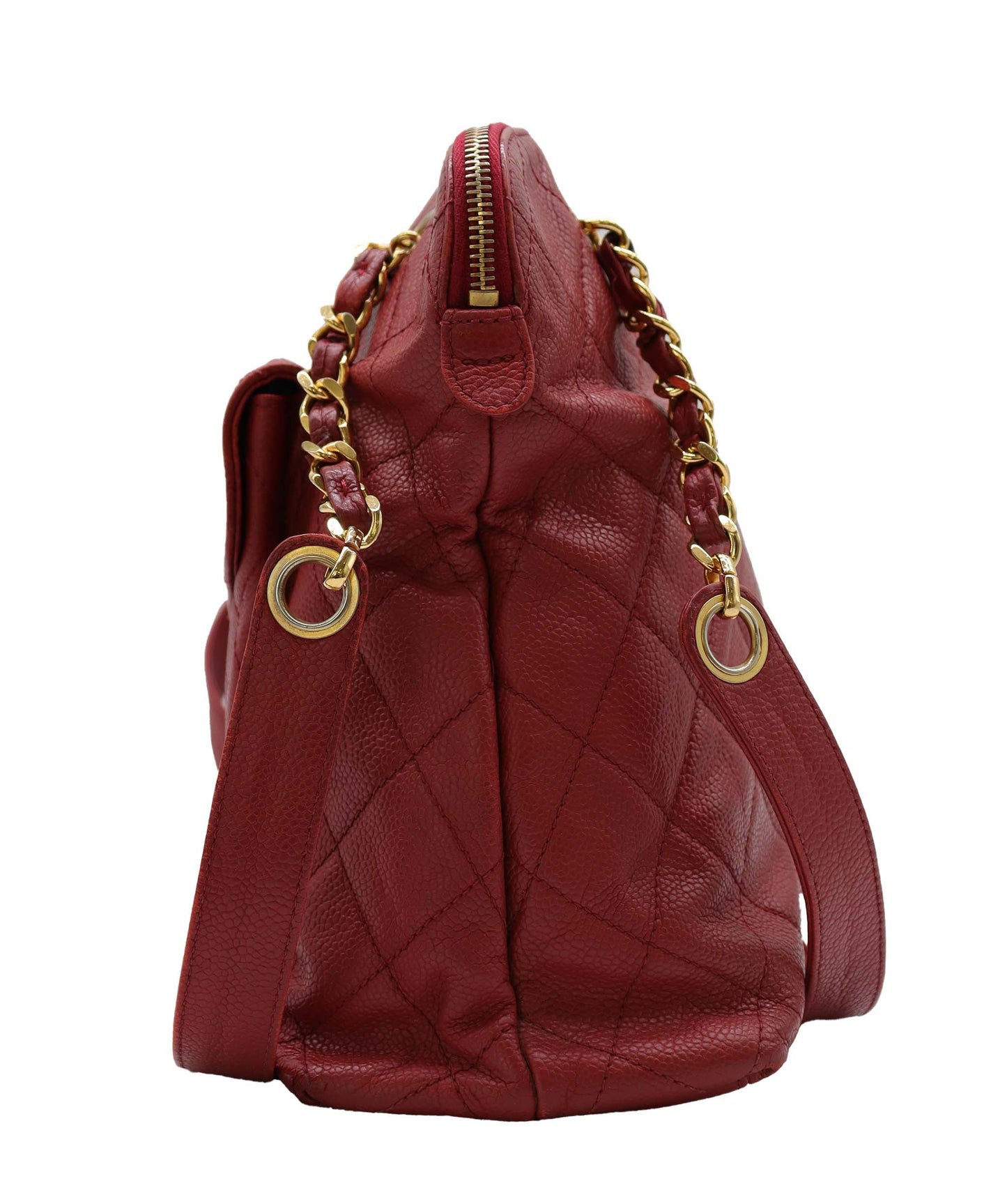 Chanel Vintage Envelope Turnlock Zip Tote Red Caviar GHW #4 SKC1995