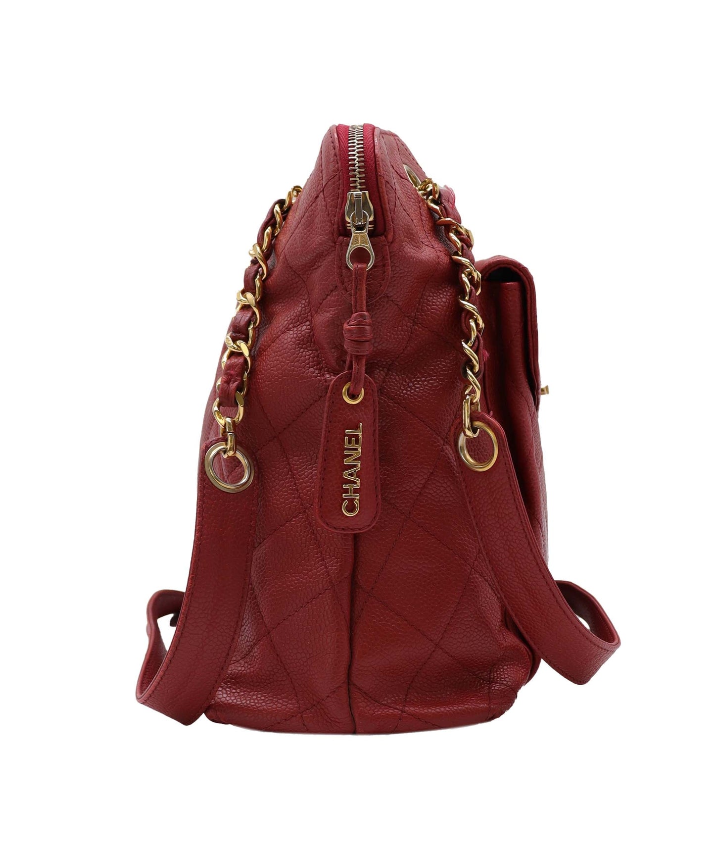 Chanel Vintage Envelope Turnlock Zip Tote Red Caviar GHW #4 SKC1995