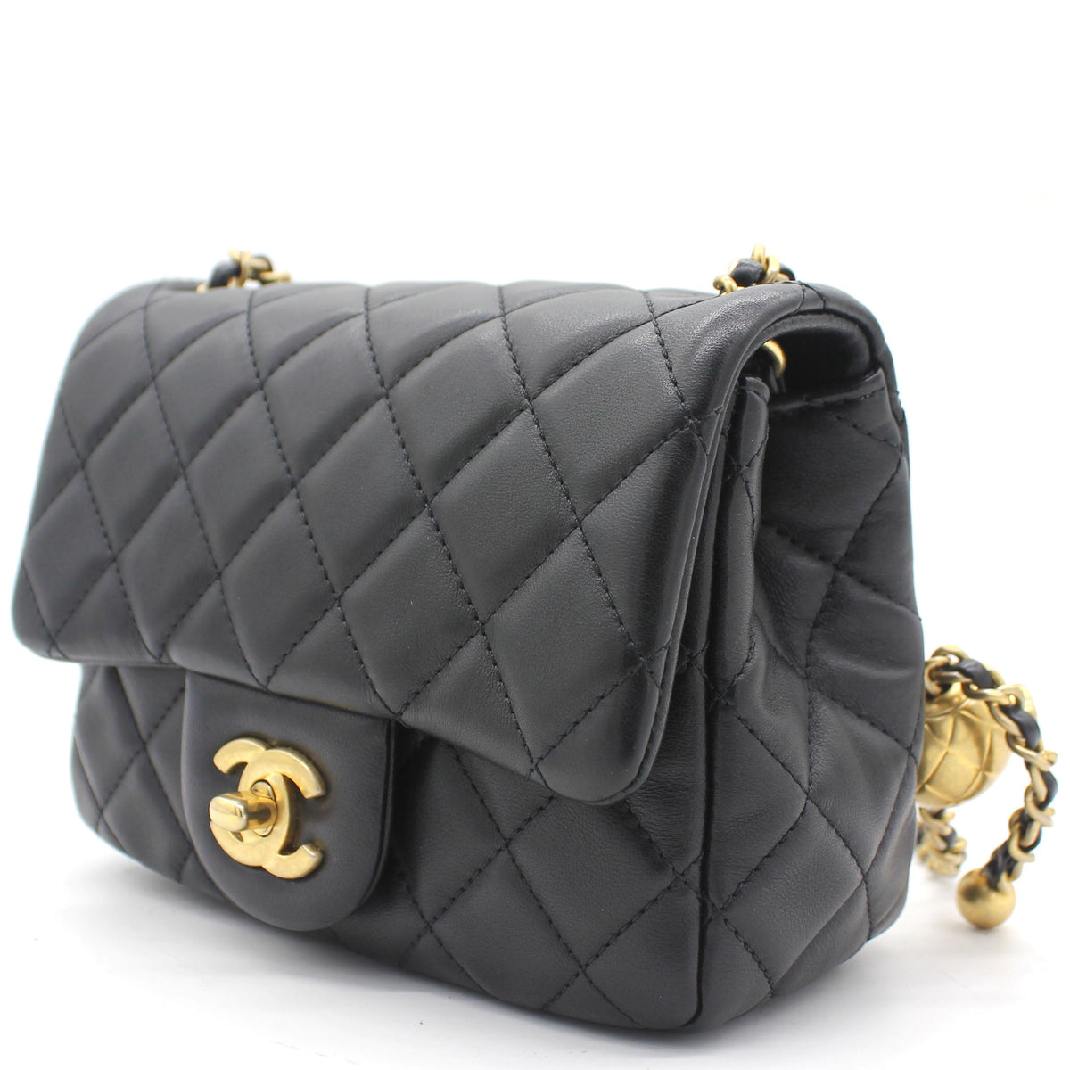 Chanel Lambskin Quilted Mini CC Pearl Crush Square Flap Black