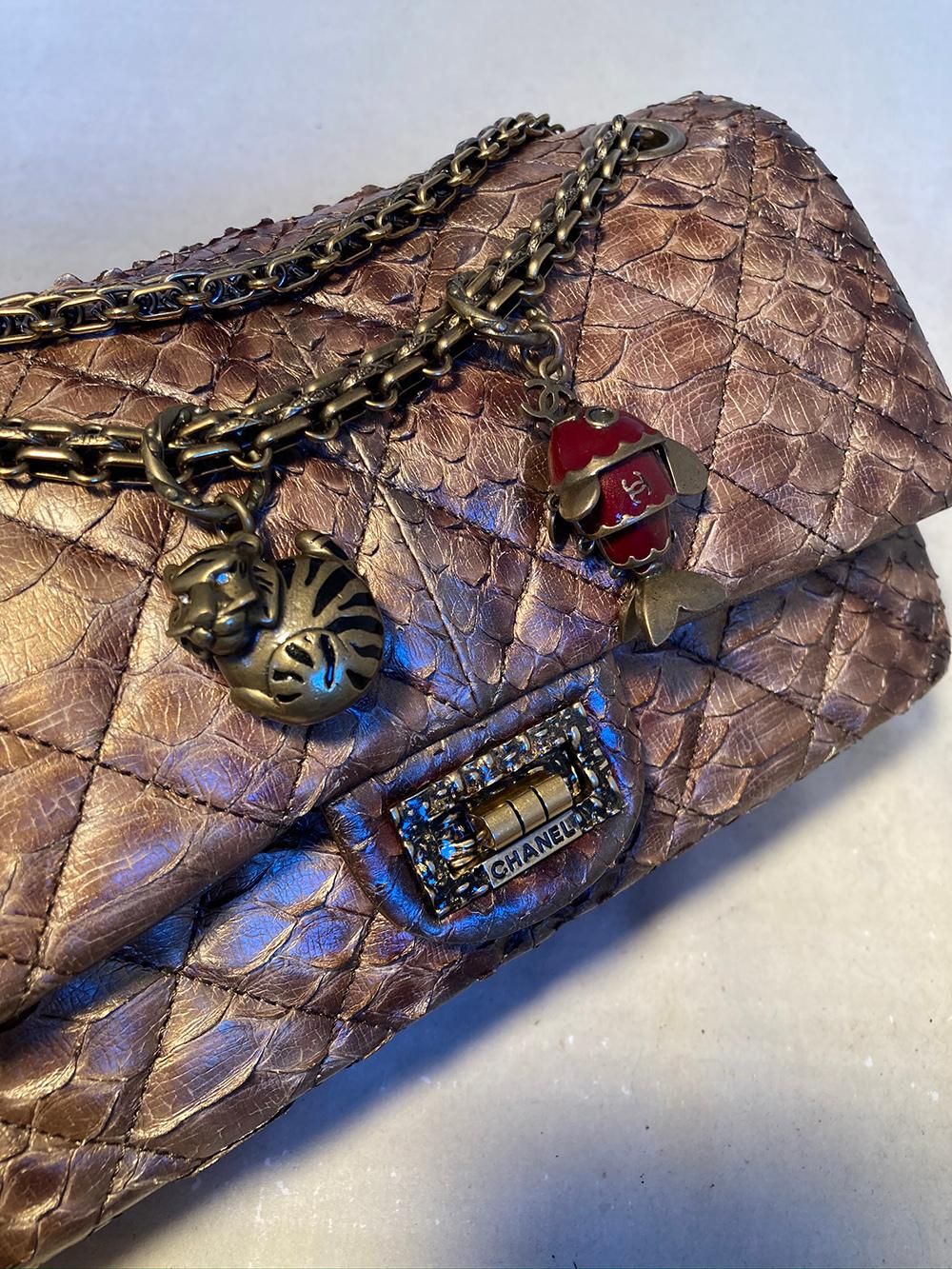 CHANEL RARE Metallic Copper Python 2.55 Double Flap Classic