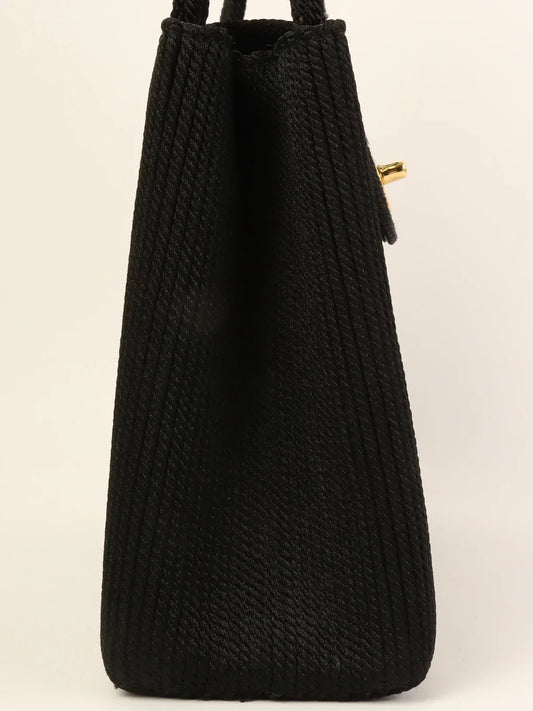 CHANEL Around 1998 Made Cotton Turn-Lock Top Handle Bag Black