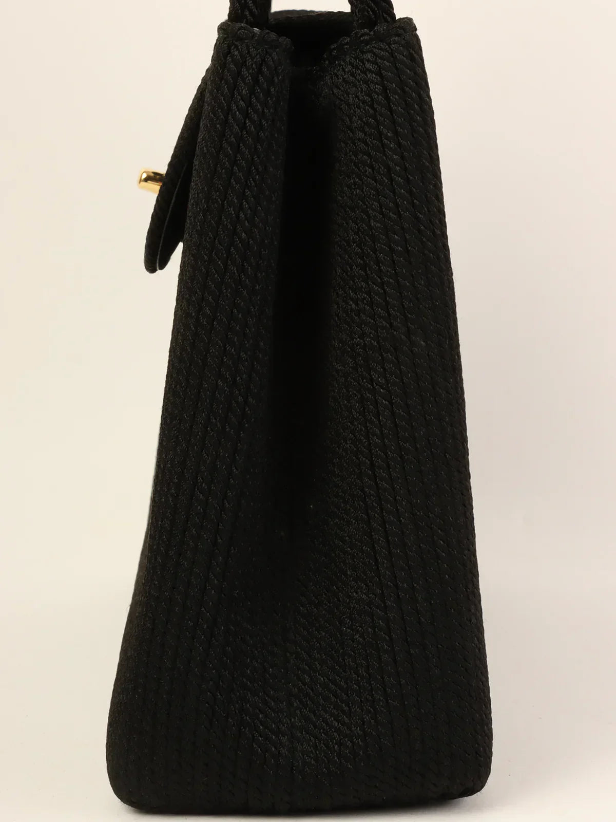 CHANEL Around 1998 Made Cotton Turn-Lock Top Handle Bag Black