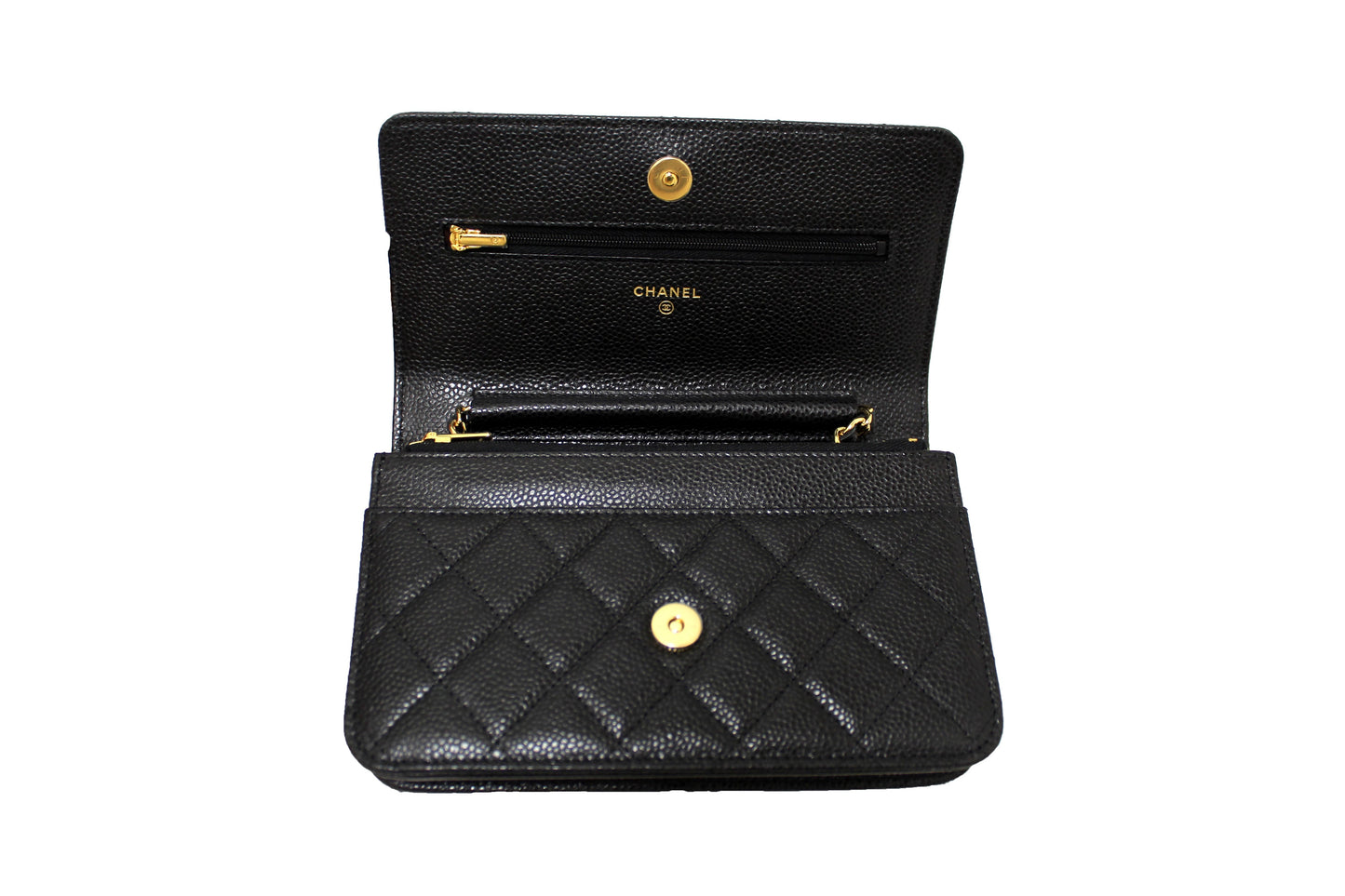 NEW Chanel Black Quilted Caviar Leather Wallet On Chain WOC Messenger Bag