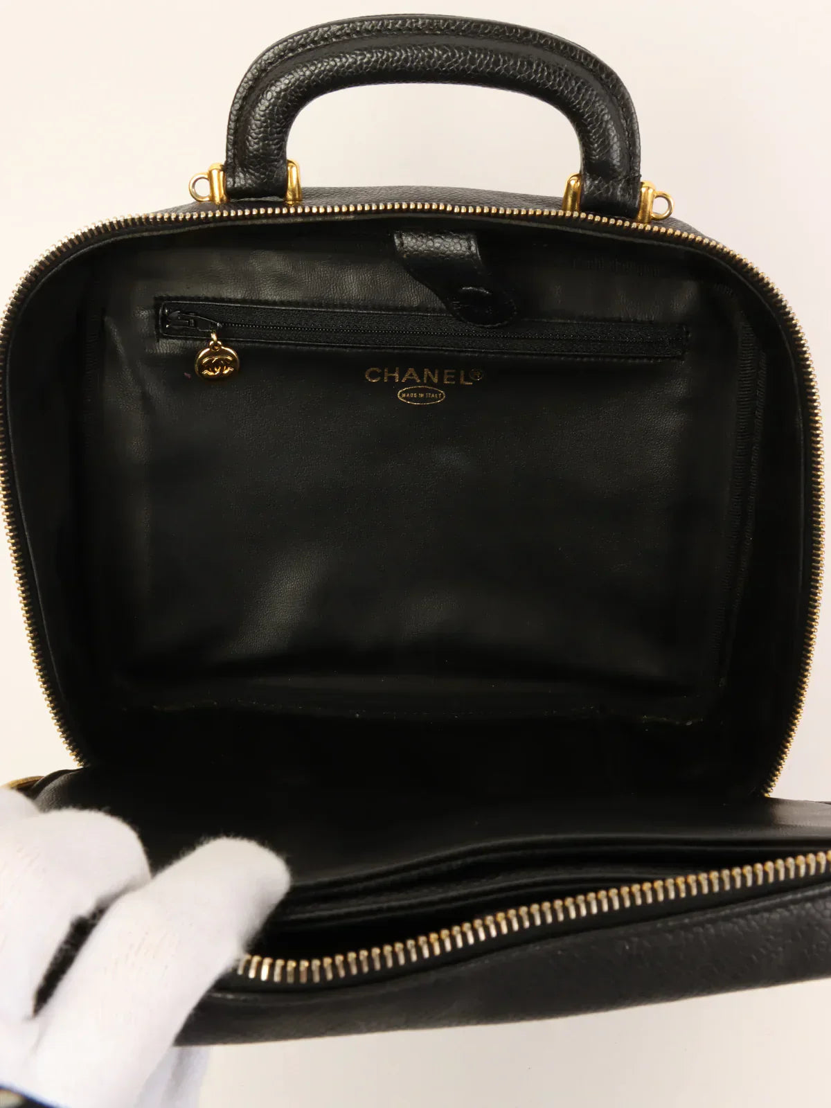 CHANEL Around 1997 Made Caviar Skin Cc Mark Stitch 2Way Vanity Black