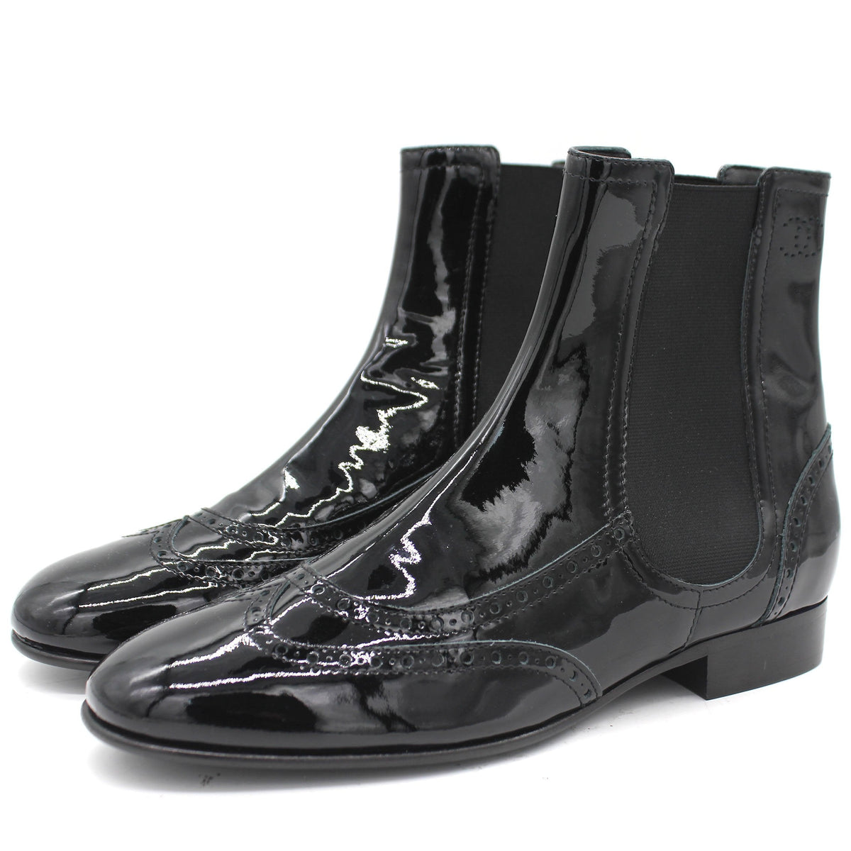 Chanel Patent Leather Elastic Short Boots Black 39.5