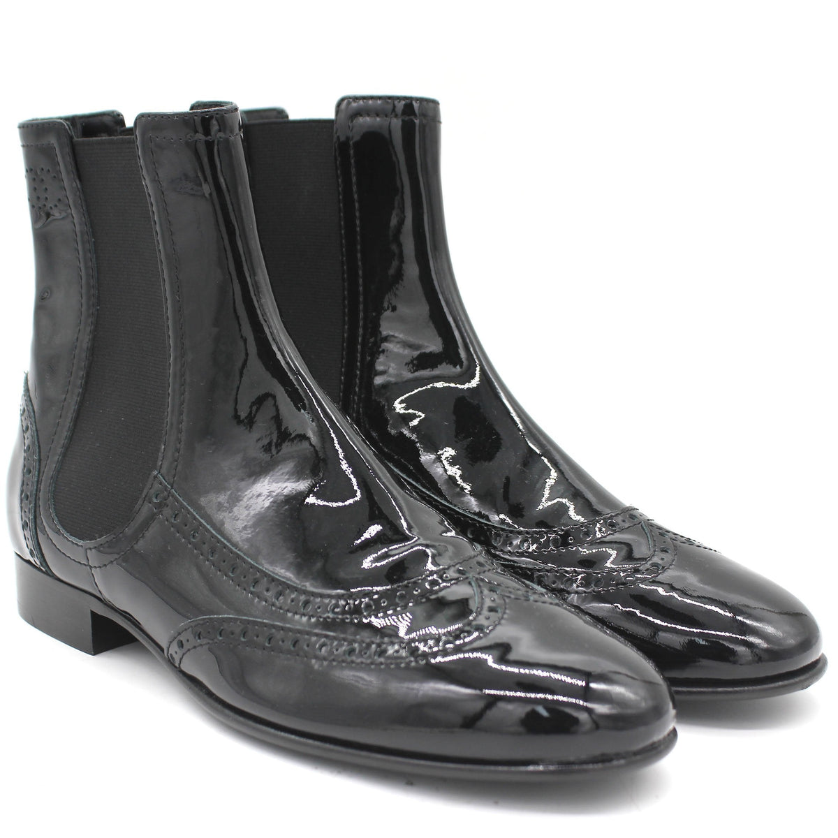 Chanel Patent Leather Elastic Short Boots Black 39.5