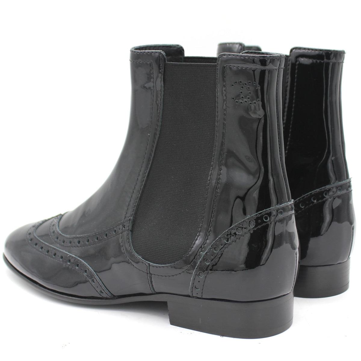 Chanel Patent Leather Elastic Short Boots Black 39.5
