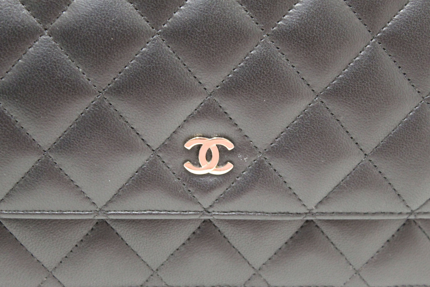 Chanel Black Quilted Lambskin Leather Wallet On Chain WOC Messenger Bag