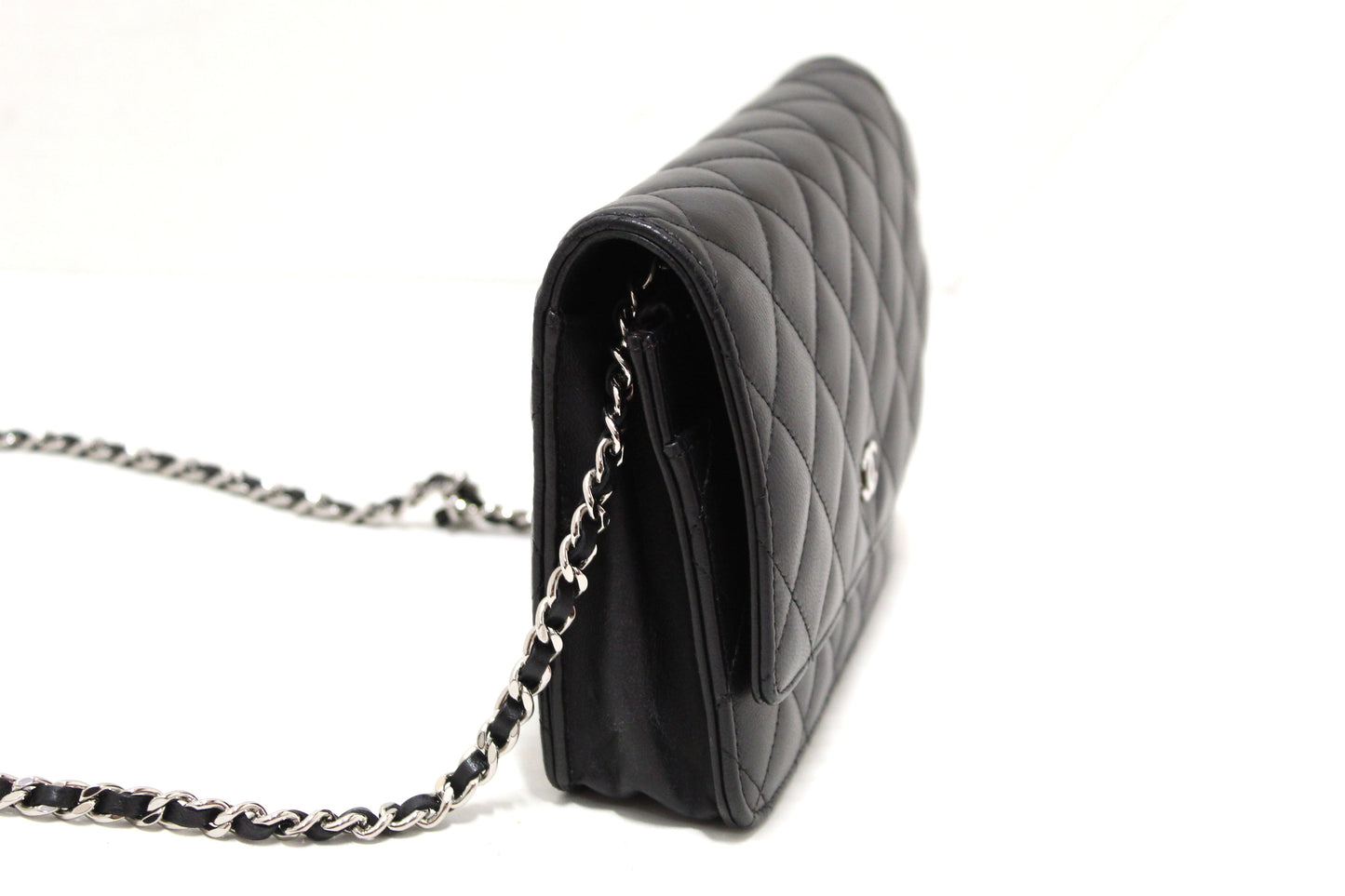 Chanel Black Quilted Lambskin Leather Wallet On Chain WOC Messenger Bag