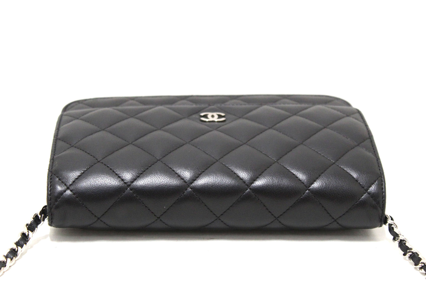 Chanel Black Quilted Lambskin Leather Wallet On Chain WOC Messenger Bag