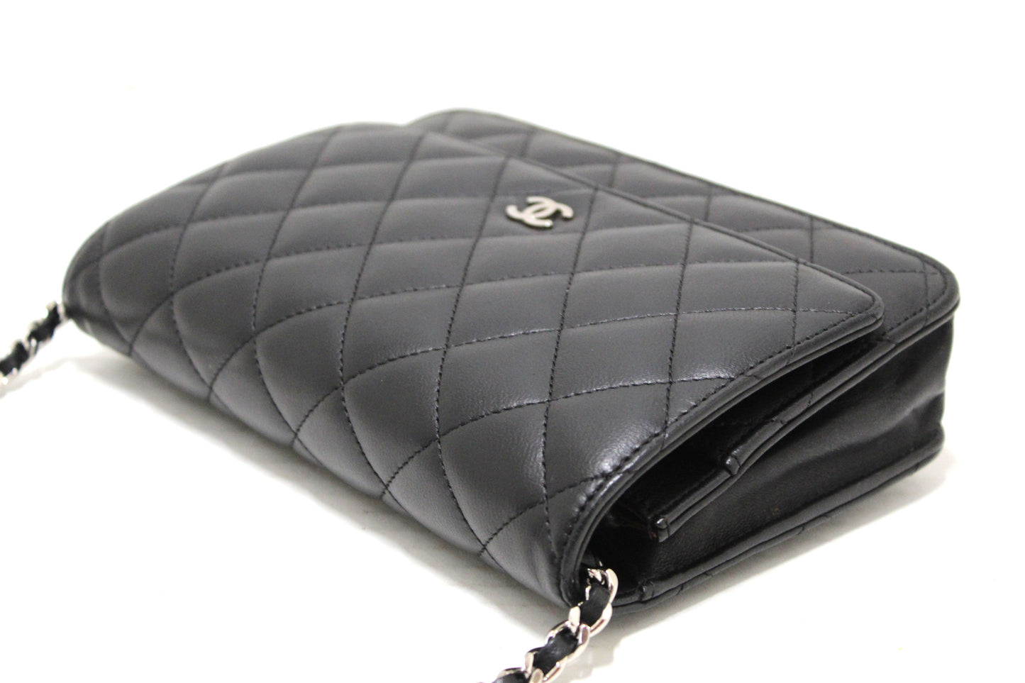 Chanel Black Quilted Lambskin Leather Wallet On Chain WOC Messenger Bag