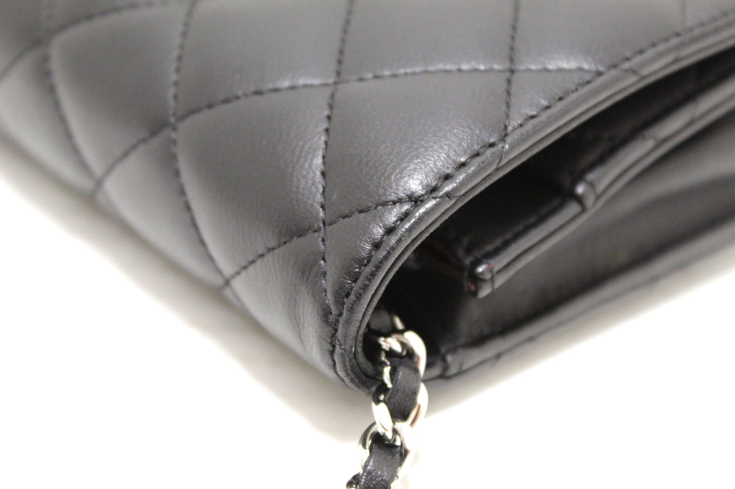 Chanel Black Quilted Lambskin Leather Wallet On Chain WOC Messenger Bag