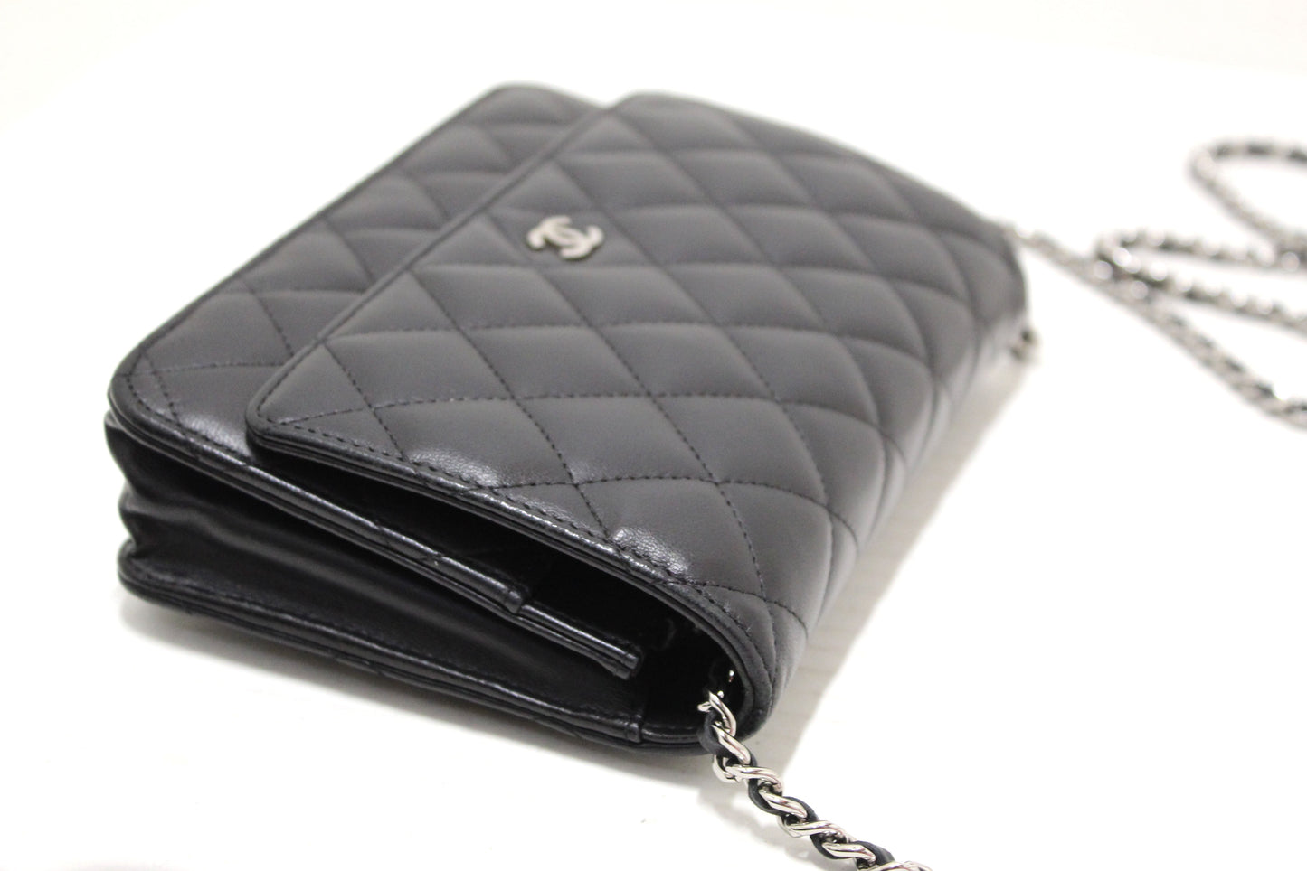 Chanel Black Quilted Lambskin Leather Wallet On Chain WOC Messenger Bag