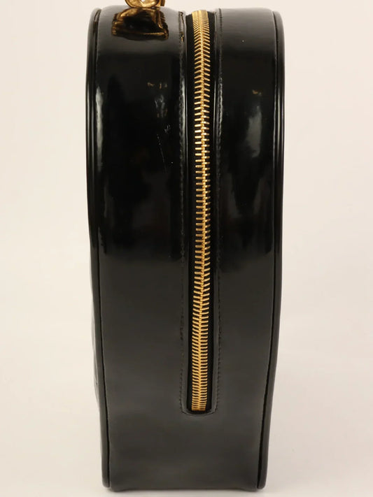 CHANEL Around 1995 Made Patent Heart Cc Mark Stitch Vanity Black/White