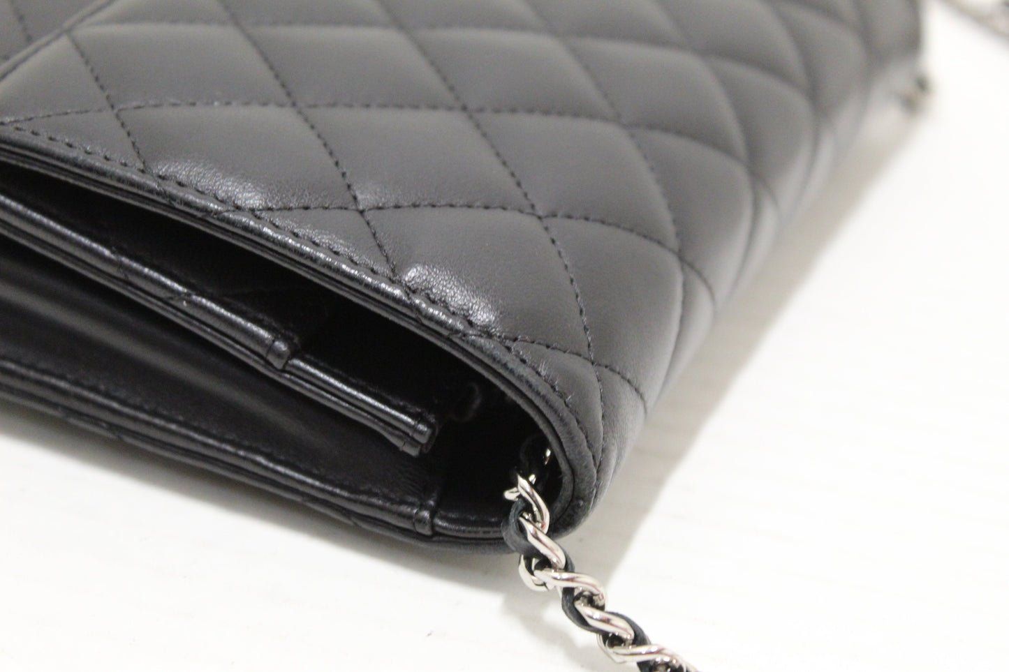 Chanel Black Quilted Lambskin Leather Wallet On Chain WOC Messenger Bag