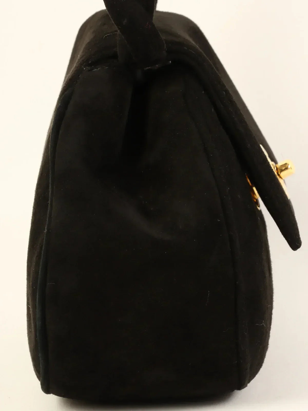 CHANEL Around 1997 Made Suede Turn-Lock Twist Handle Bag Black
