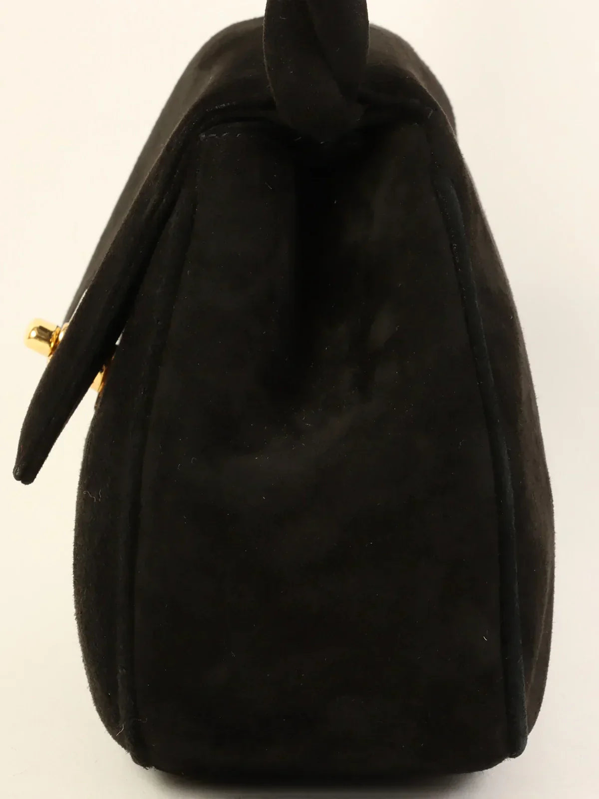 CHANEL Around 1997 Made Suede Turn-Lock Twist Handle Bag Black