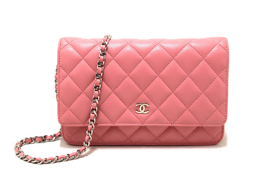 Chanel Pink Quilted Lambskin Leather Wallet On Chain WOC Messenger Bag