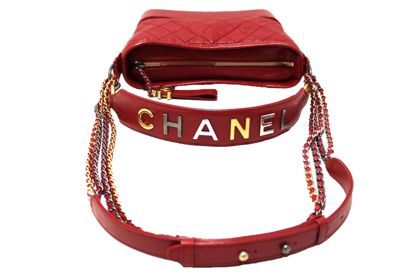 Chanel Red Aged Calfskin Leather Small Gabrielle Hobo Crossbody Bag