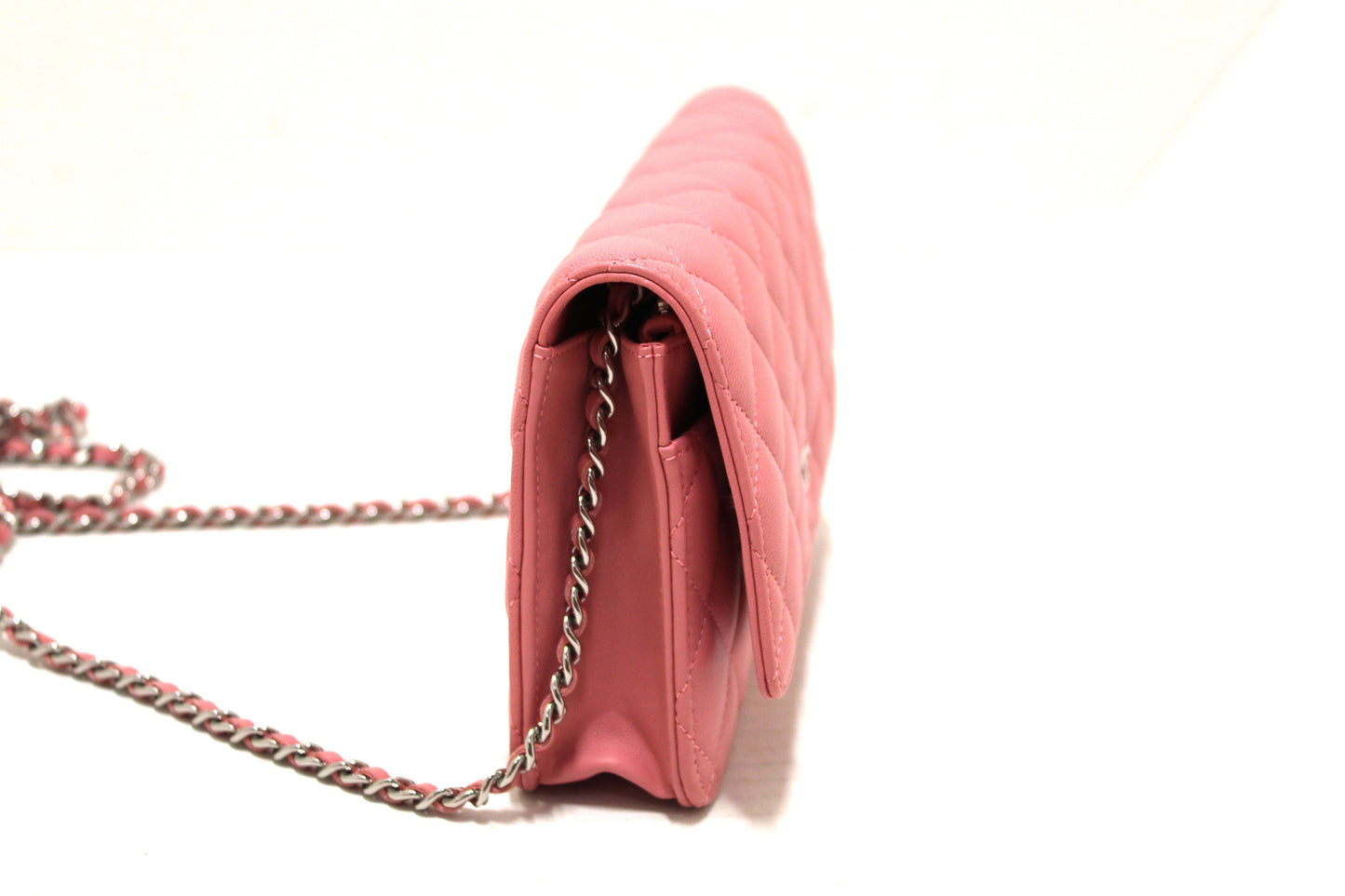 Chanel Pink Quilted Lambskin Leather Wallet On Chain WOC Messenger Bag