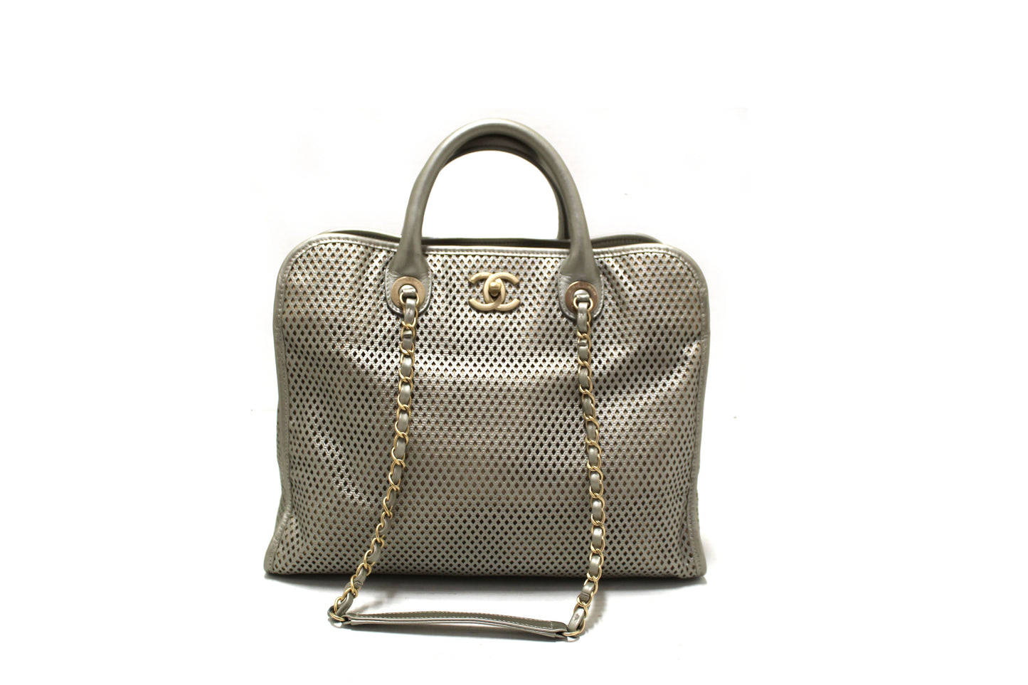 Chanel Grey Perforated Leather Up In The Air Convertible Tote