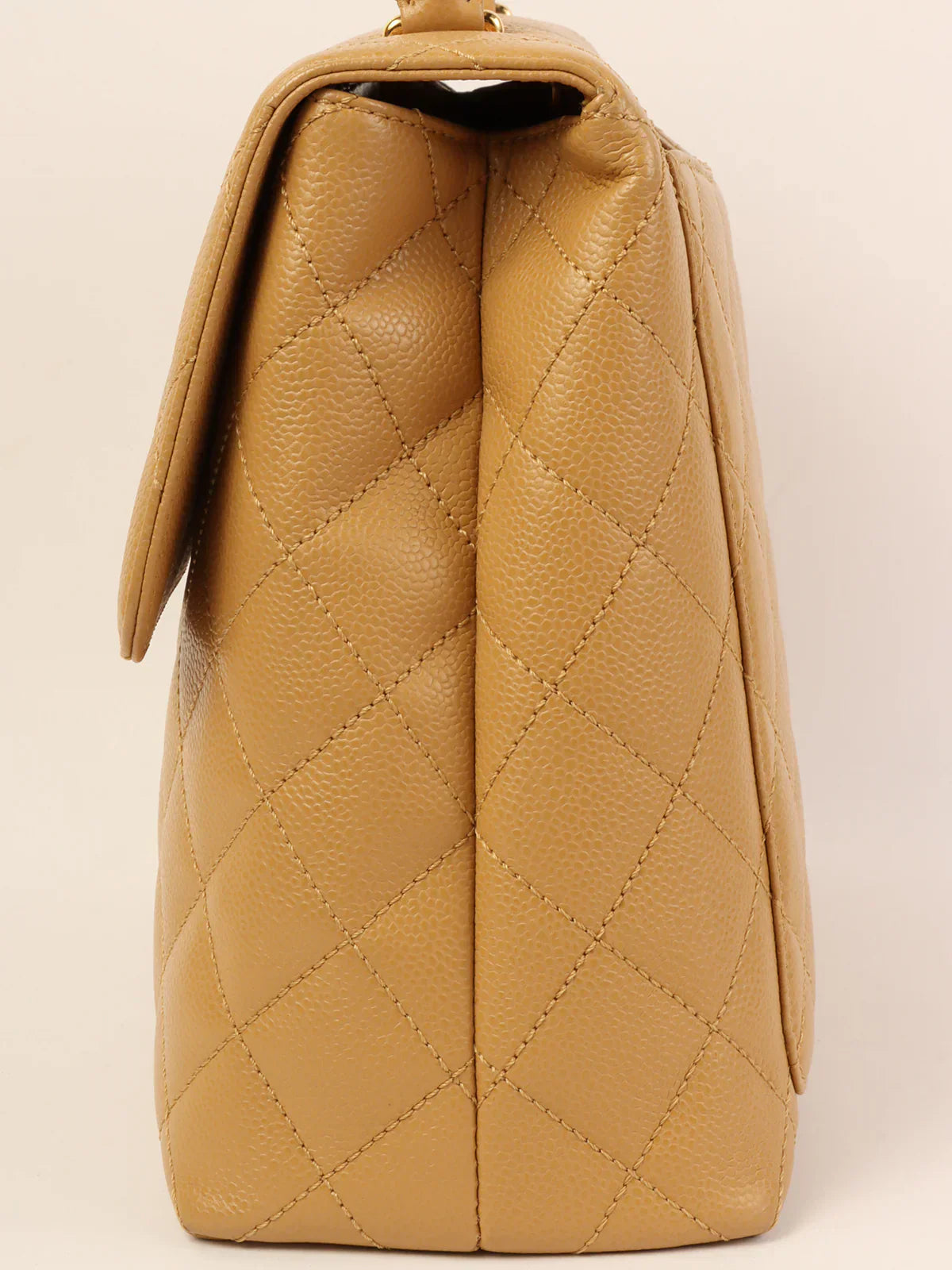 CHANEL Around 2003 Made Caviar Skin Matelasse Plate Hand Bag Beige