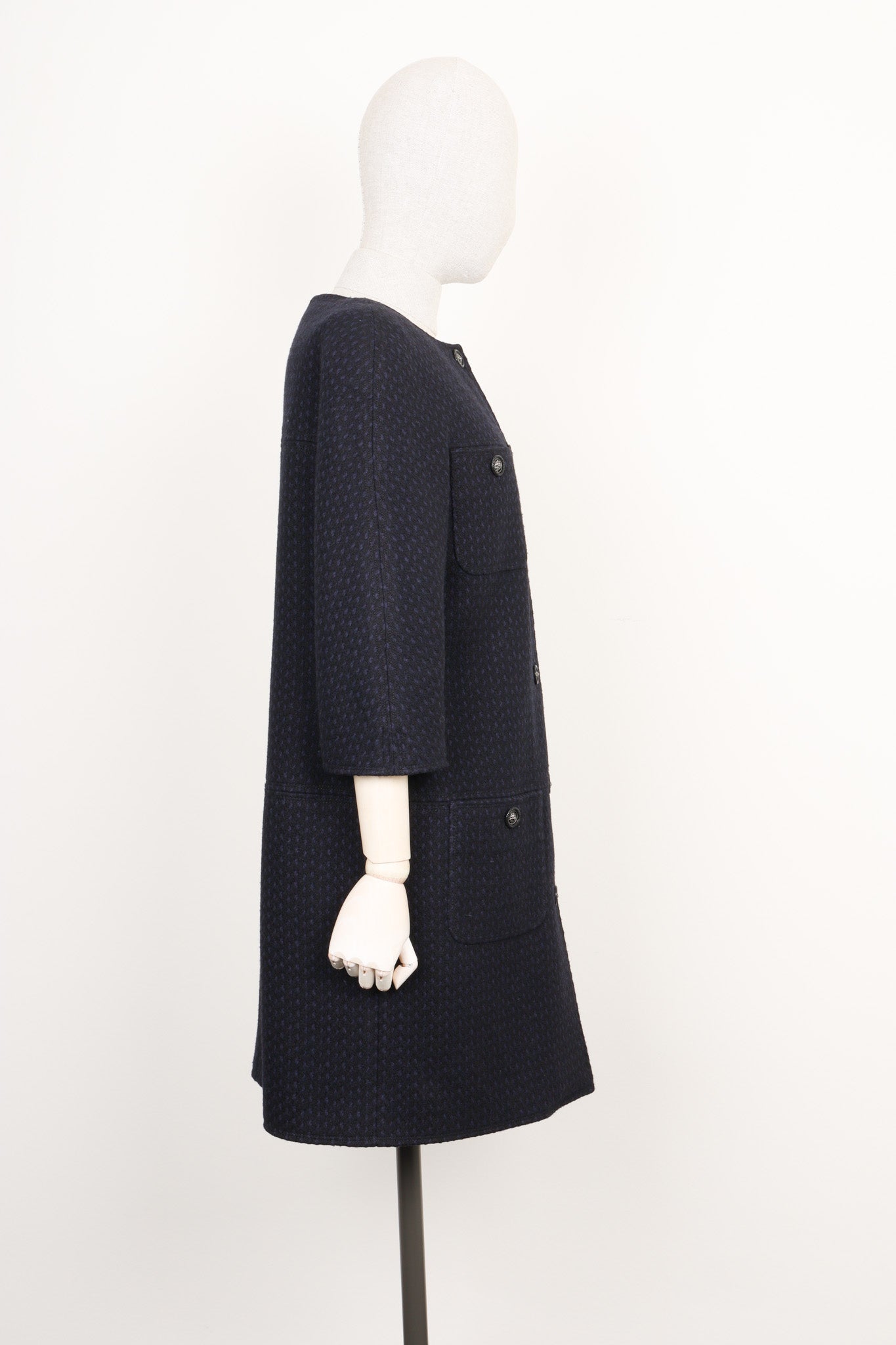 CHANEL Coat Wool Blue & Black