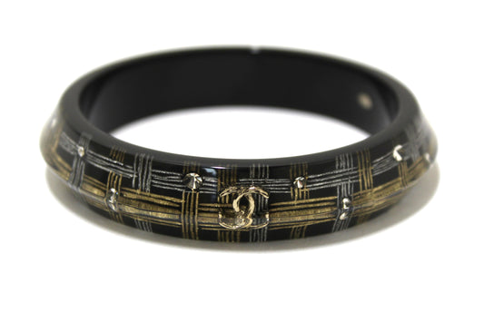 Chanel Black Resin and Crystal Bangle Bracelet | Italystation.com