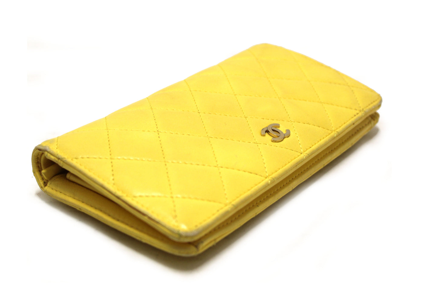 Chanel Yellow Quilted Lambskin Leather Wallet