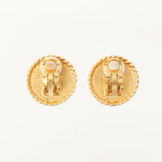 Chanel 1995 Made Round Edge Design Cc Mark Earrings Black