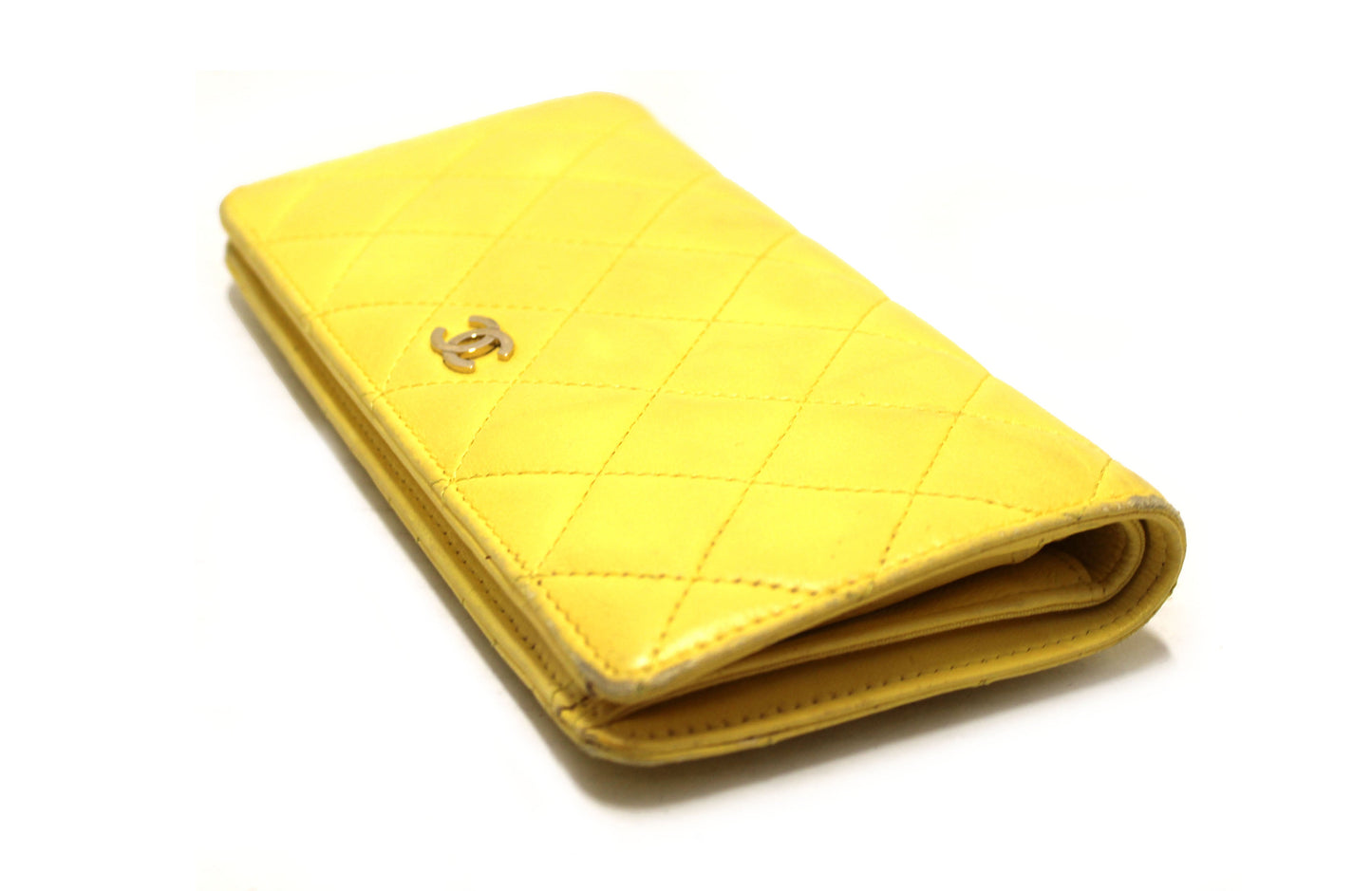 Chanel Yellow Quilted Lambskin Leather Wallet