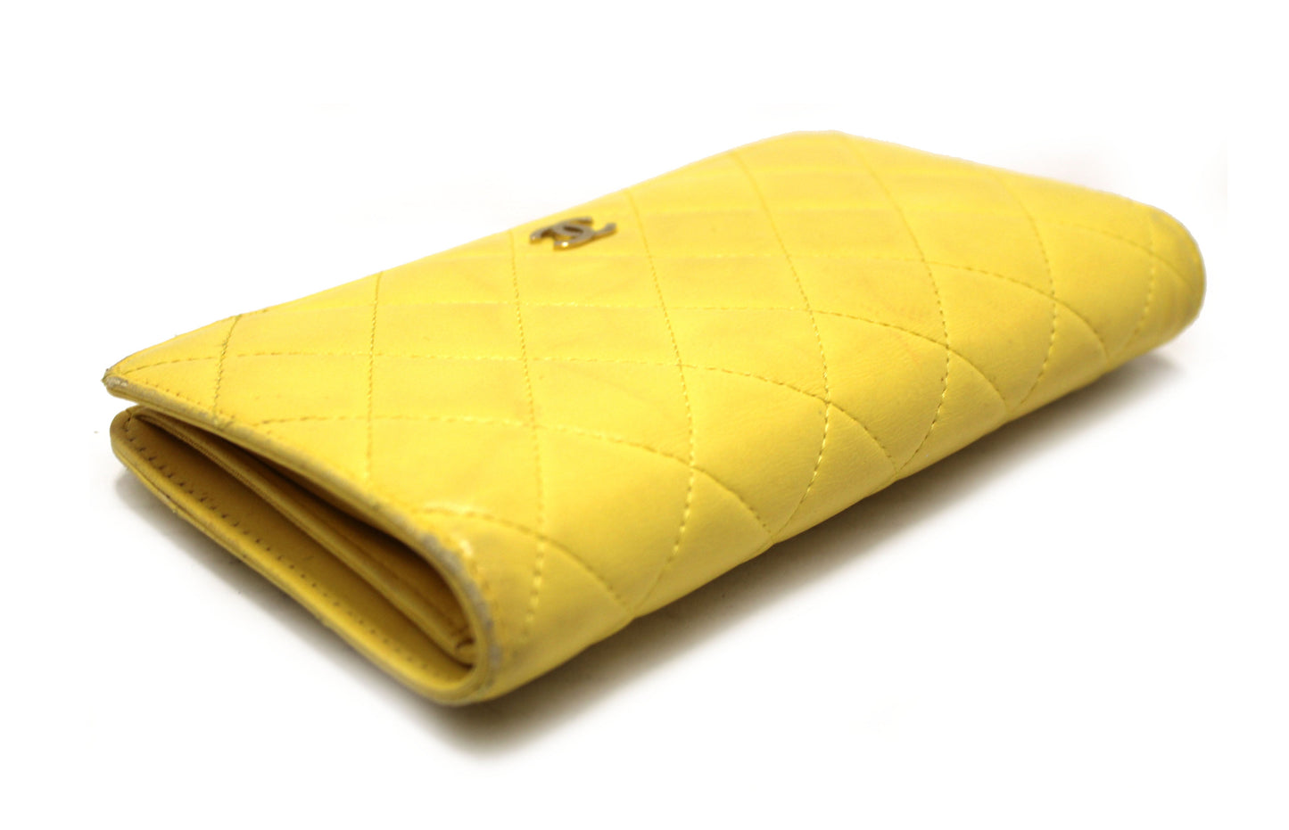 Chanel Yellow Quilted Lambskin Leather Wallet