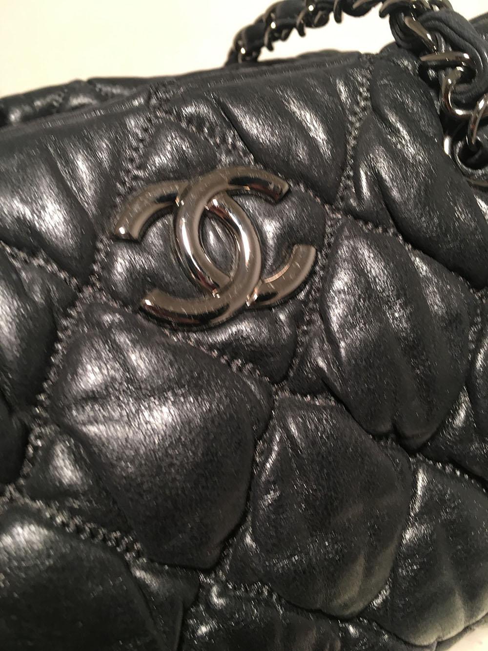Top Quality Chanel Dark Gray Quilted Puffy Leather Shoulder Bag Tote