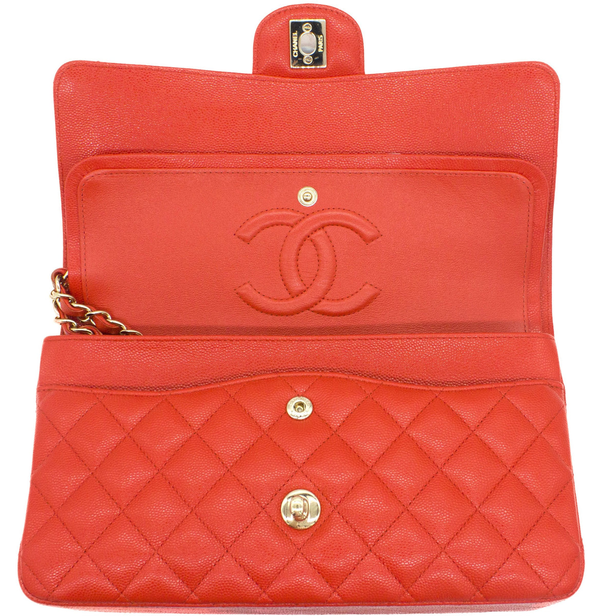 Chanel Red Quilted Caviar Leather Classic Double Flap Bag