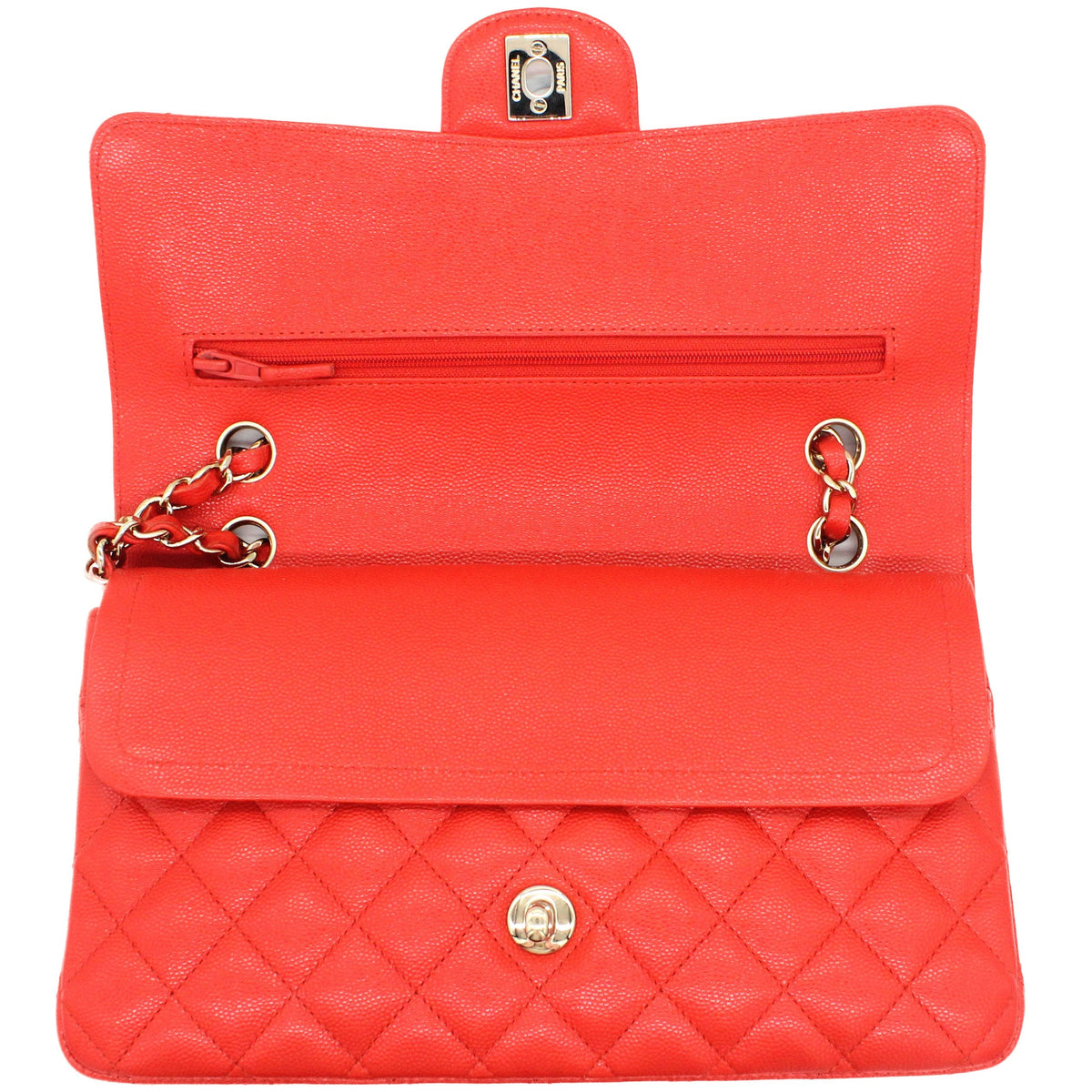 Chanel Red Quilted Caviar Leather Classic Double Flap Bag