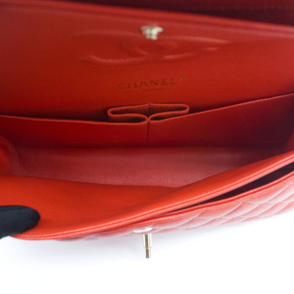 Chanel Red Quilted Caviar Leather Classic Double Flap Bag