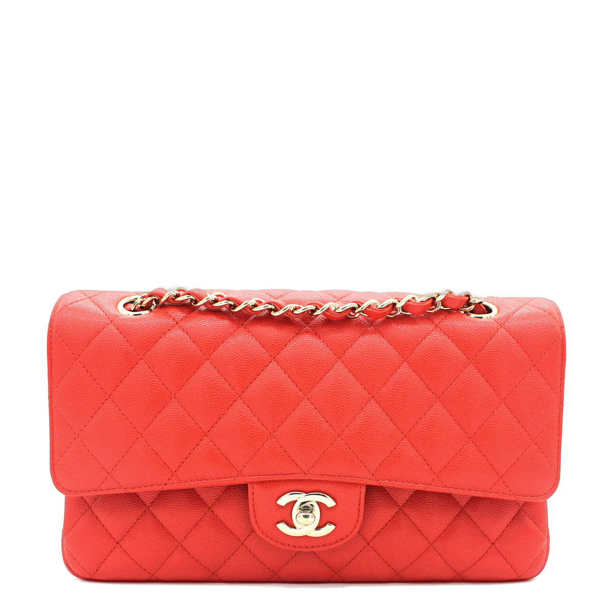 Chanel Red Quilted Caviar Leather Classic Double Flap Bag