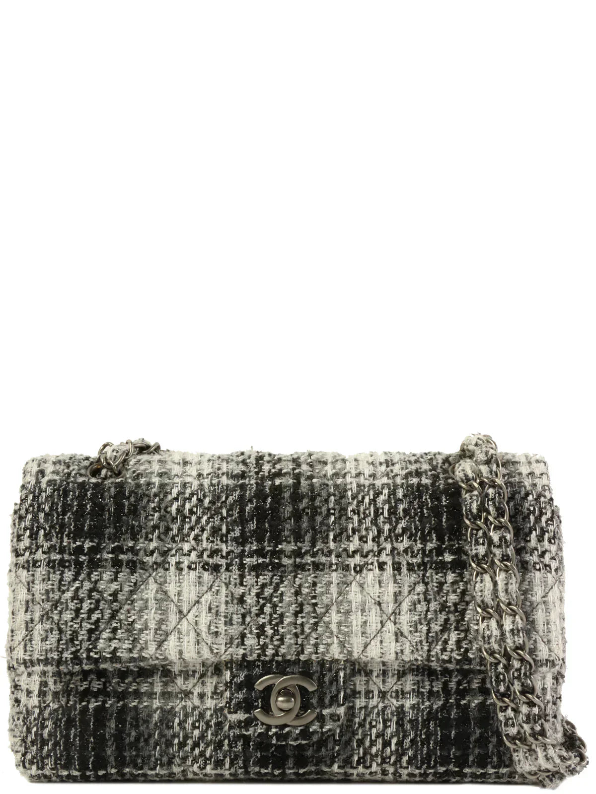 CHANEL Around 2009 Made Tweed Classic Flap Chain Bag 25Cm Black/White/Grey