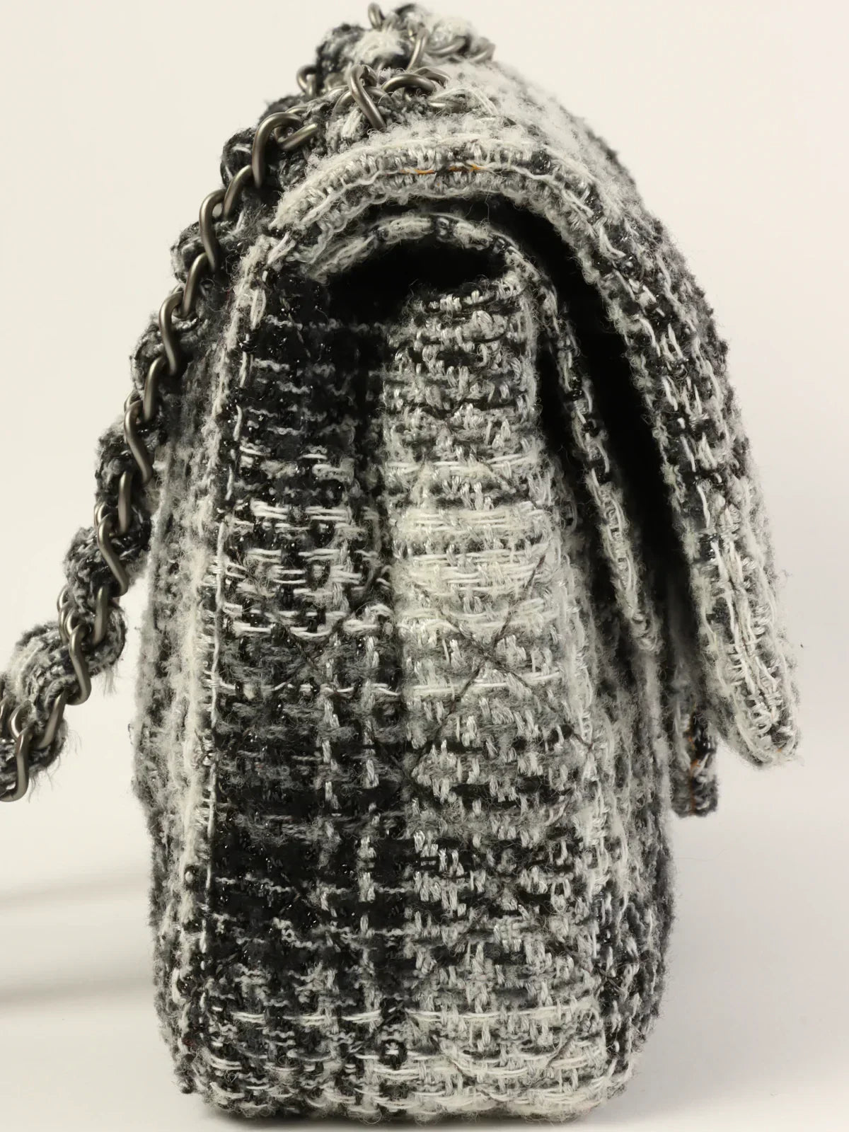 CHANEL Around 2009 Made Tweed Classic Flap Chain Bag 25Cm Black/White/Grey