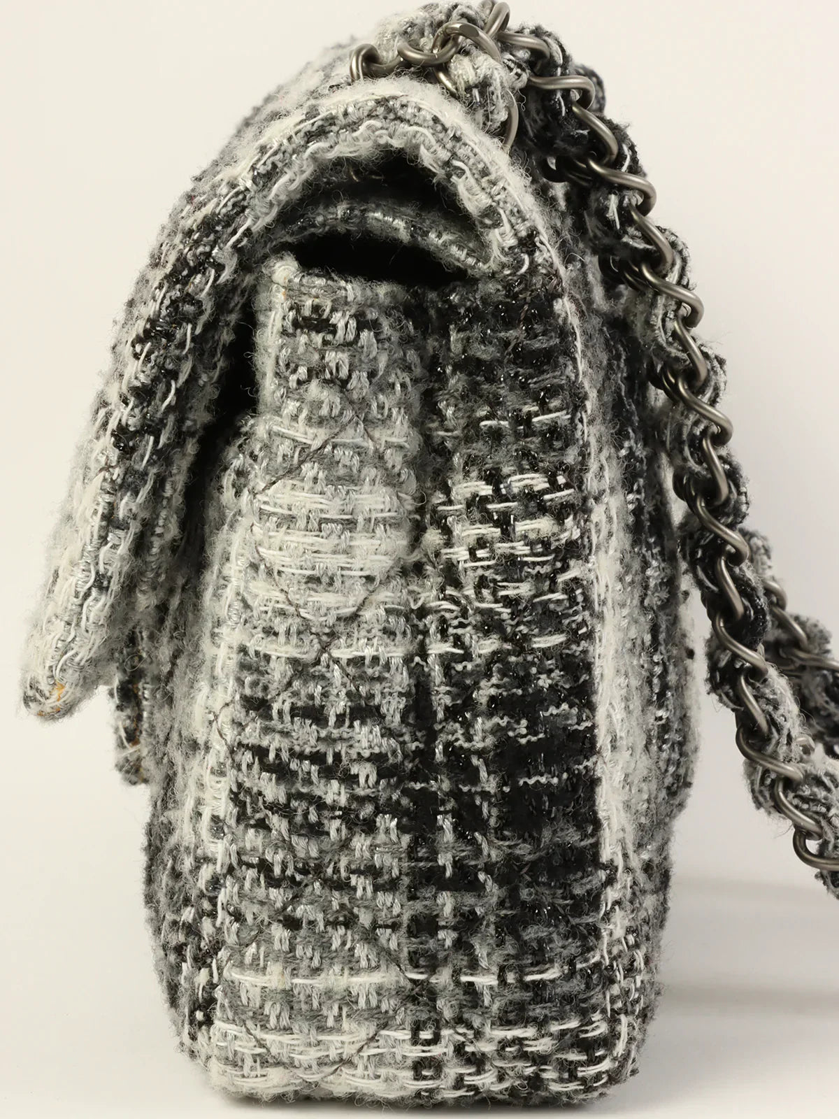 CHANEL Around 2009 Made Tweed Classic Flap Chain Bag 25Cm Black/White/Grey